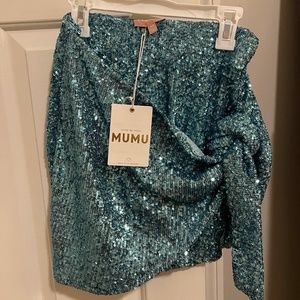 Show Me Your Mumu Why Knot Frosty Blue Sequin Skirt Size XS